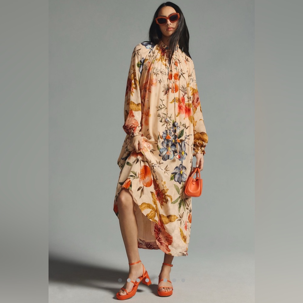 Anthropologie | Siddhartha Bansal ruffle tie neck maxi dress, petite small